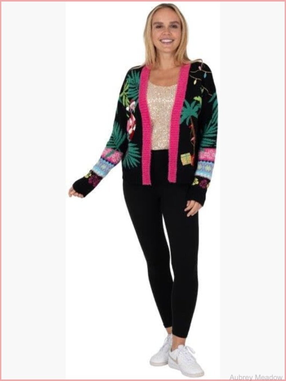 Ugly Christmas Cardigan Sweater Flamingo Tropical